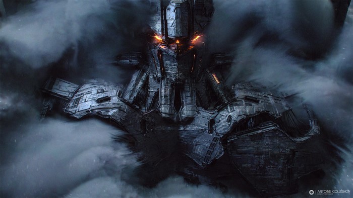 Giant Sci-Fi Robot Emerging from Smoke