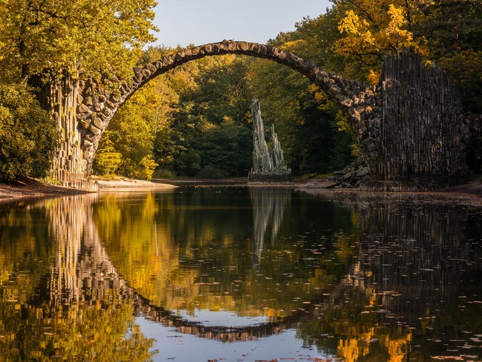 Rakotzbrücke Bridge Reflection in Autumn Forest