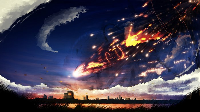 Anime Meteor Shower Over City