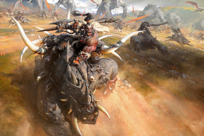 Orc warrior riding a beast in a battle