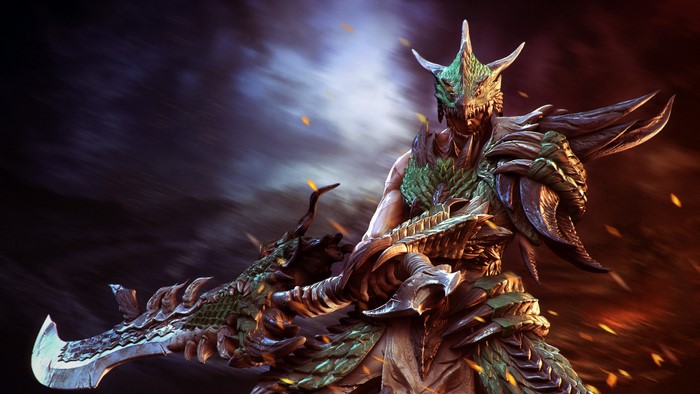 Fantasy Warrior with Dragon Armor and Sword
