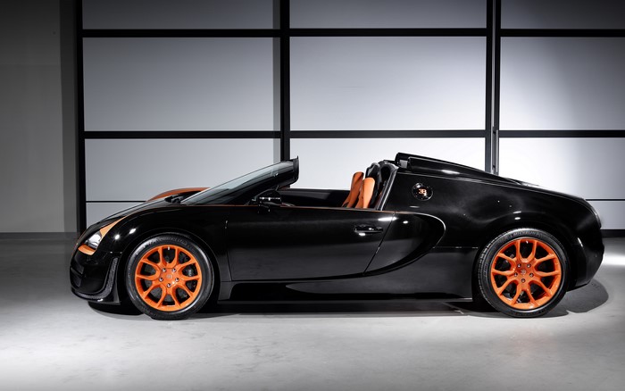 Black Bugatti Veyron Grand Sport with Orange Accents