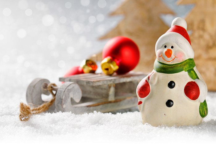 Christmas snowman with ornaments and sled