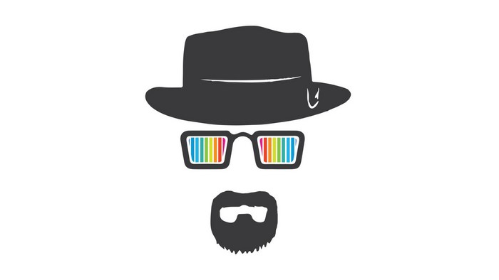 Breaking Bad character with hat and rainbow glasses