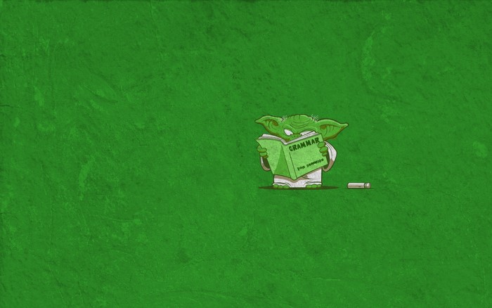 Yoda from Star Wars reading a grammar book