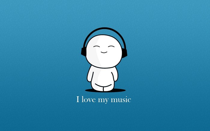 Cartoon character with headphones listening to music