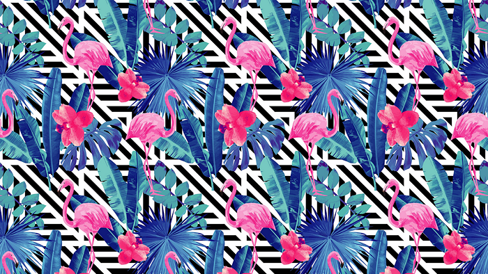Flamingo and tropical leaves pattern