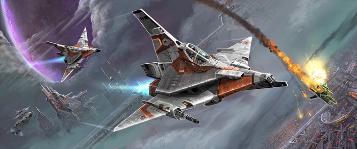 Futuristic Aircraft Battle Over a City