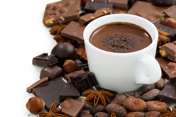 Hot chocolate with chocolate pieces and star anise