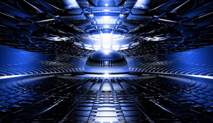 Sci-Fi Futuristic Interior with Blue Lighting