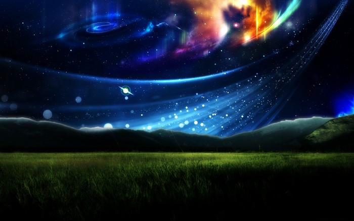 Fantasy landscape with nebula and mountains