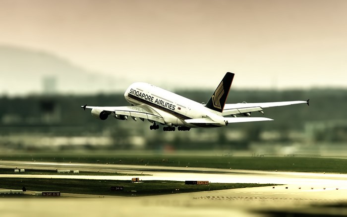 Singapore Airlines Airbus A380 taking off from airport