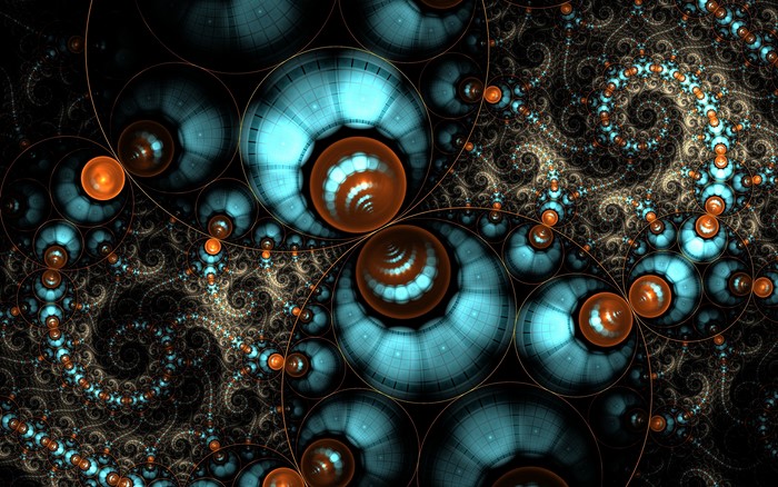 Abstract Fractal Art with Blue and Orange Spheres