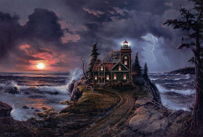 Haunted Lighthouse on a Rocky Coast During a Storm