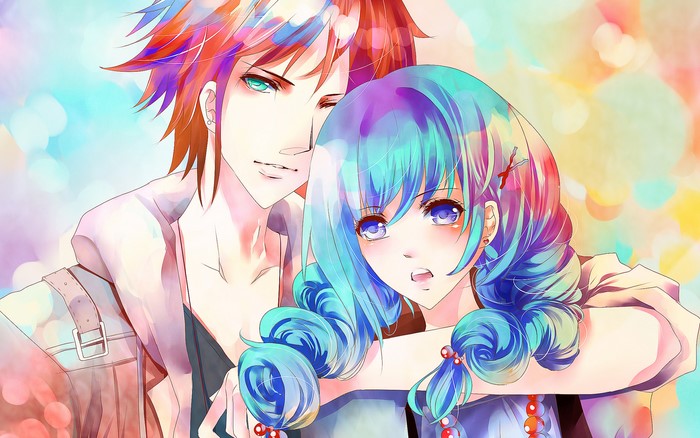 Anime couple with colorful hair