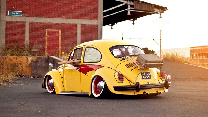 Yellow Volkswagen Beetle with Luggage Rack