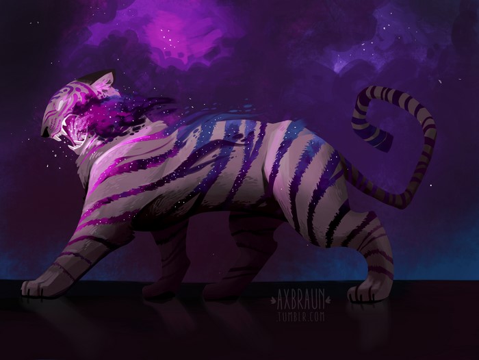 Cosmic Tiger with Purple and Blue Nebula Stripes