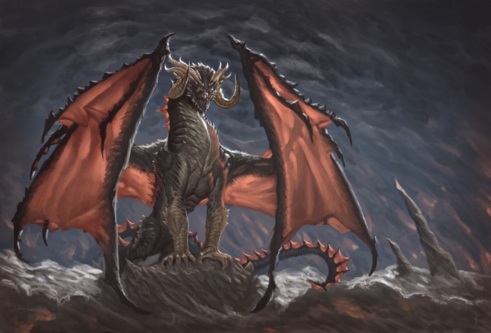 Dragon with red wings