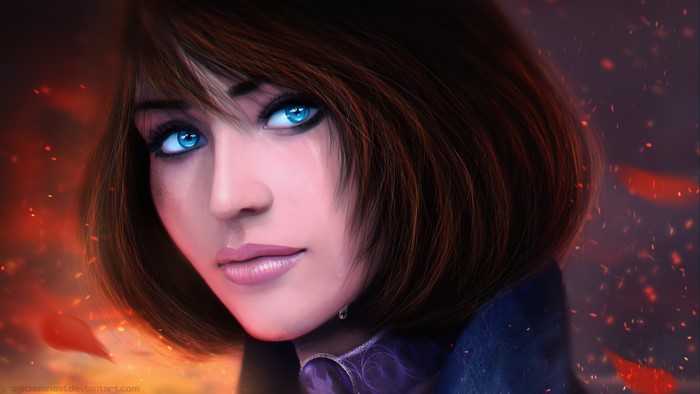 Woman with blue eyes and brown hair