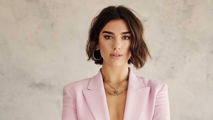 Dua Lipa in a pink blazer