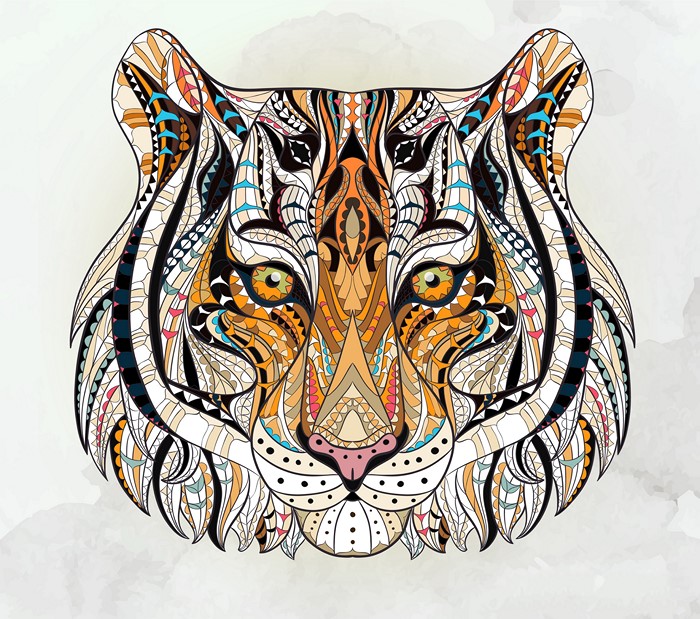 Stylized Tiger Face with Intricate Patterns