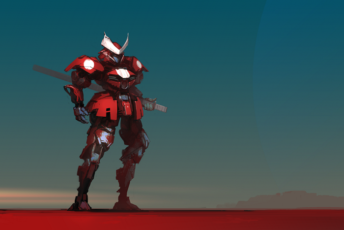 Red Samurai Robot with Sword