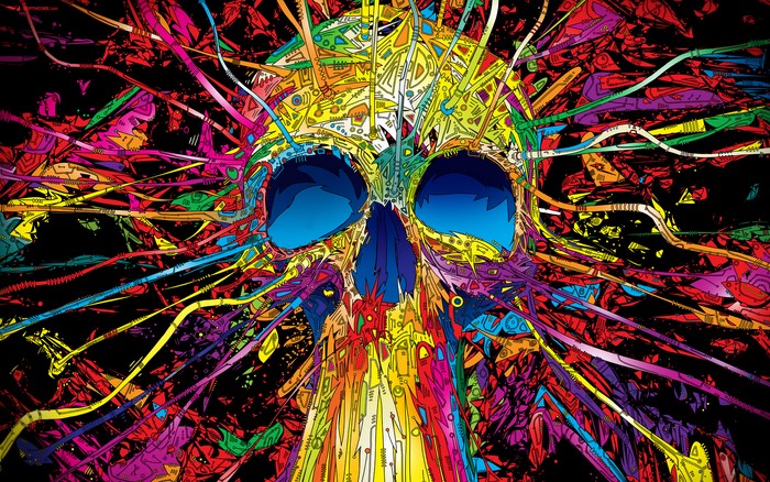 Colorful abstract skull with wires