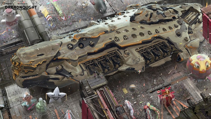 Dreadnought spaceship with parade floats