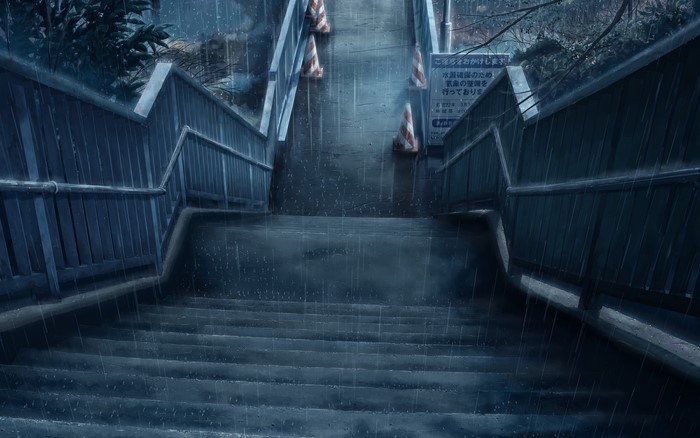 Staircase in the rain