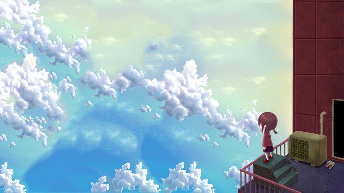 Girl from Yume Nikki on a balcony