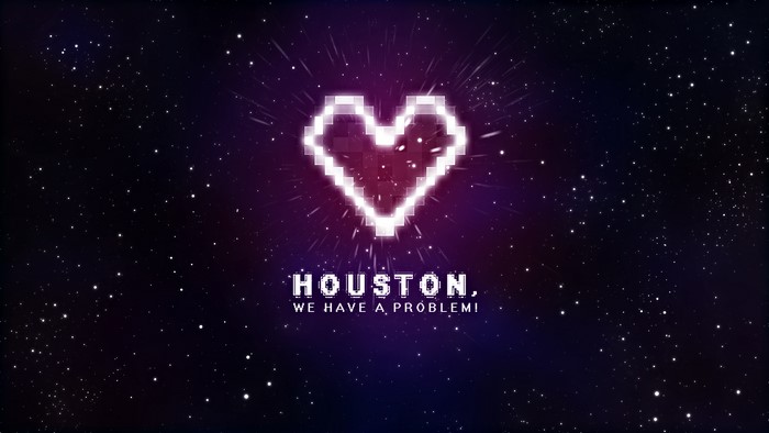 Pixelated Heart with Houston We Have a Problem text in space