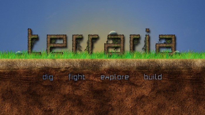 Terraria video game title with gameplay elements