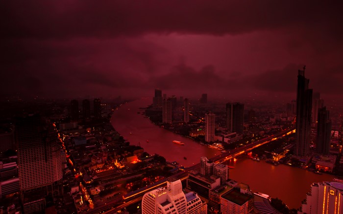 Bangkok cityscape at dusk with river