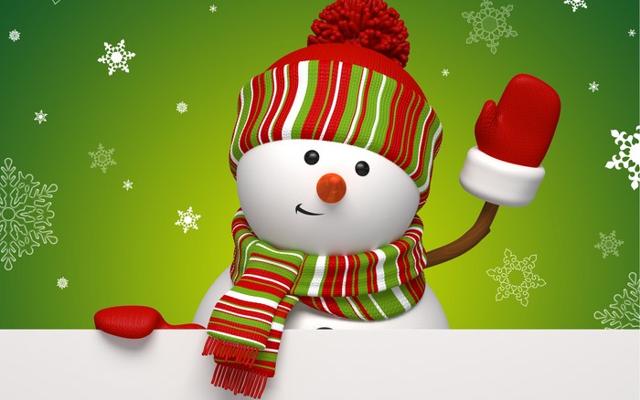 Christmas Snowman with Red and Green Scarf and Hat