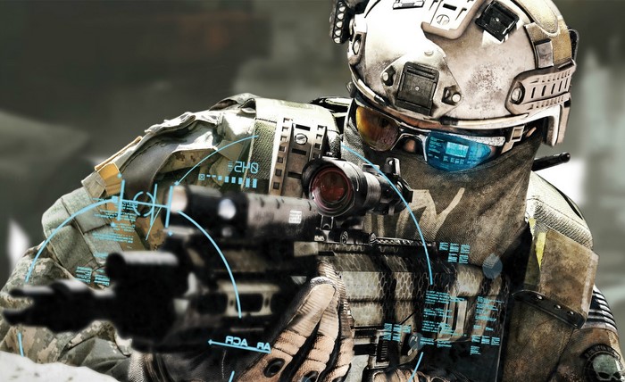 Soldier with futuristic rifle in Tom Clancy's Ghost Recon: Future Soldier