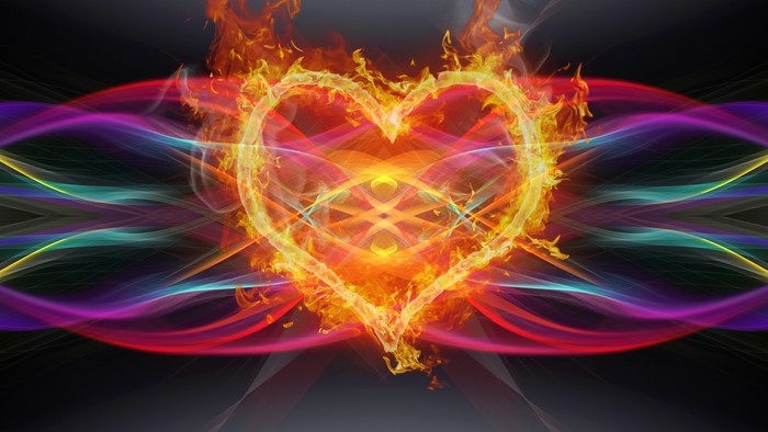 Fiery Heart with Abstract Colorful Waves
