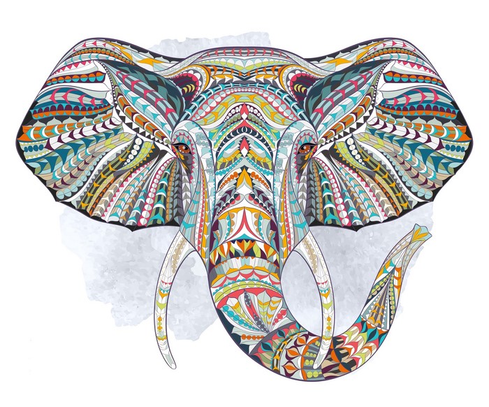 Colorful Elephant Head with Tribal Patterns