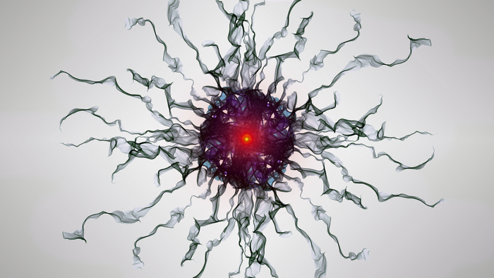 Abstract mandala with smoke tendrils and glowing center