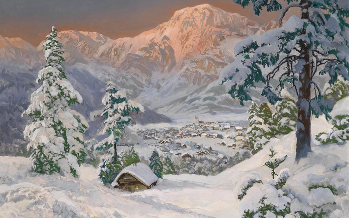 Winter Village in Snowy Mountains
