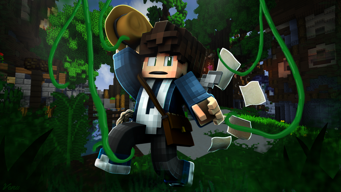 Minecraft character with hat and satchel in jungle