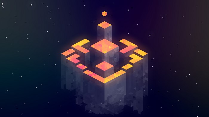 Abstract orange cubes in starry space
