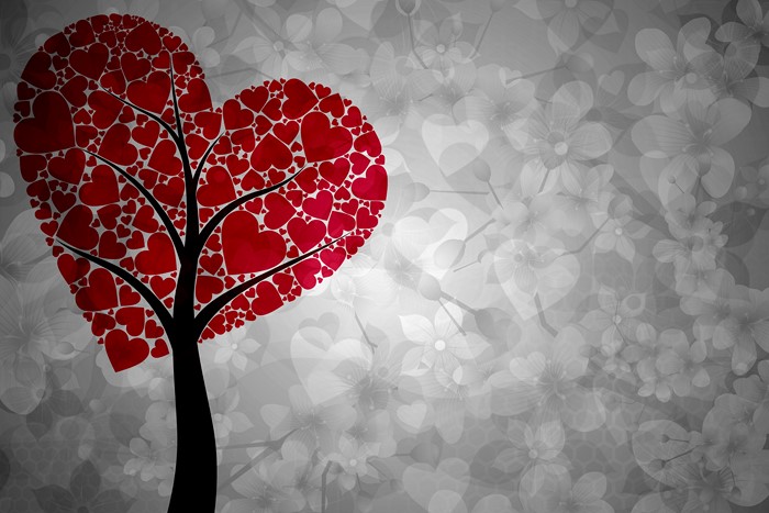 Heart tree with floral background