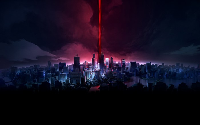 Agents of Mayhem Cityscape with Red Beam