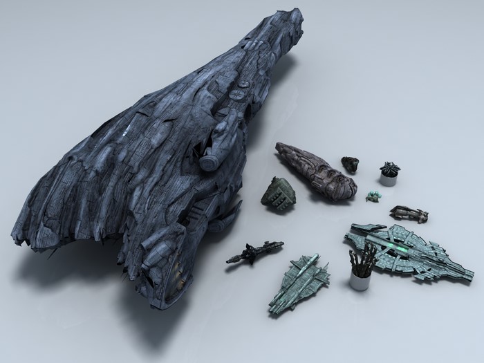 Spaceships and debris on a plain surface