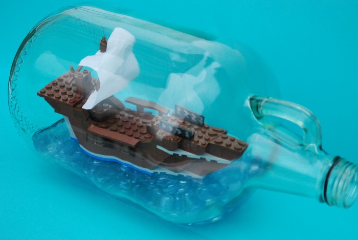 Lego pirate ship in a bottle