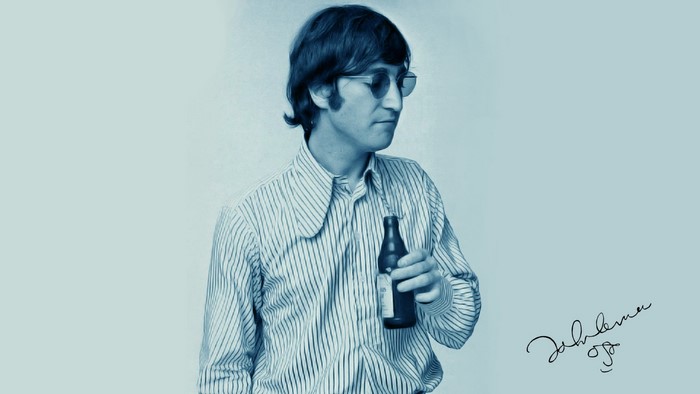 John Lennon from The Beatles holding a bottle