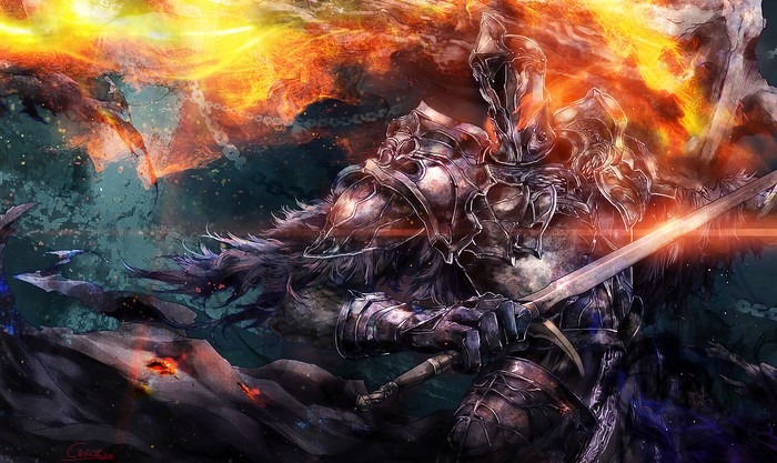 Dark Souls Knight with Fiery Aura