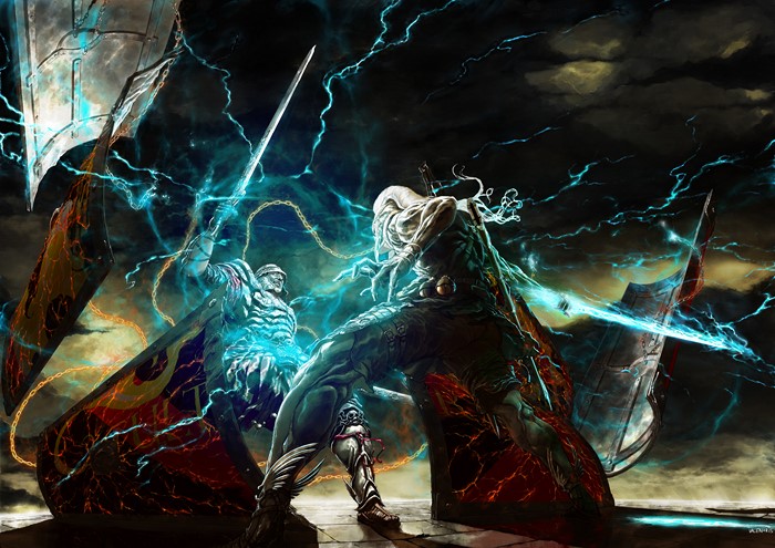 Fantasy Battle with Lightning and Magic