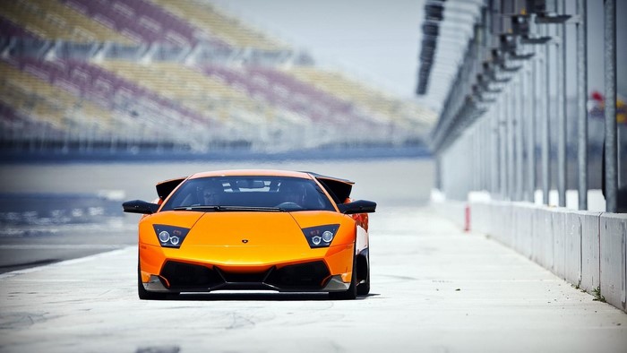 Orange Lamborghini Murciélago on a Racetrack