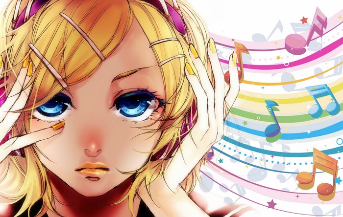 Rin Kagamine with musical notes